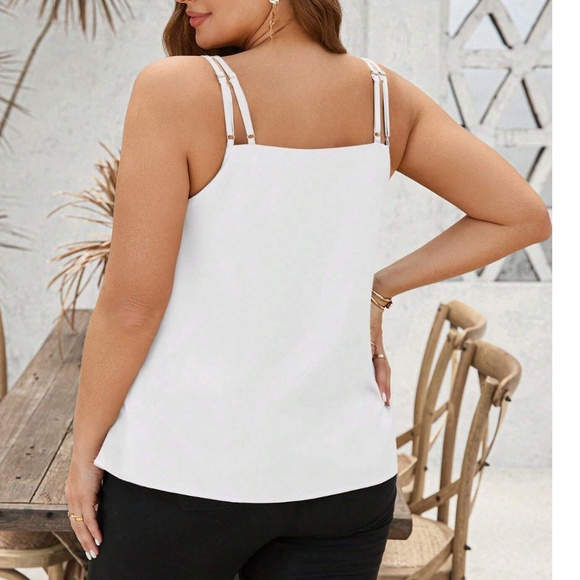 Plus White Double Cami Strap Satin Tank top - Picture 2 of 4